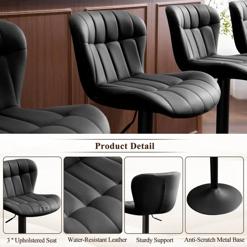 Miniatura 4 de Furniliving - Juego de 4 taburetes modernos de bar, taburetes de bar de piel sintética para isla de cocina, taburetes de bar giratorios tapizados