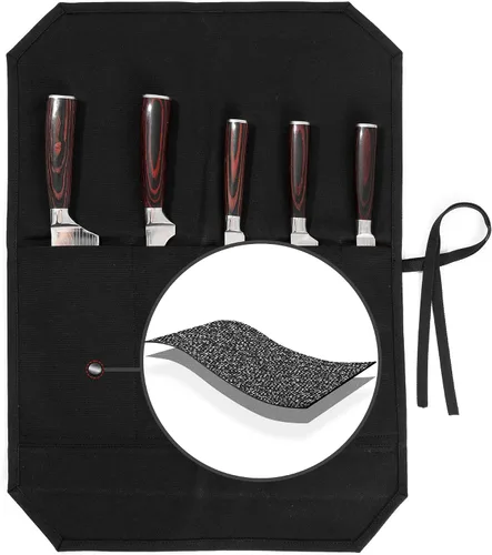 Miniatura 9 de Bolsa para cuchillos de chef, rollo para cuchillos con 4 ranuras, forro de tela especializado resistente a cortes, lona encerada resistente de 16