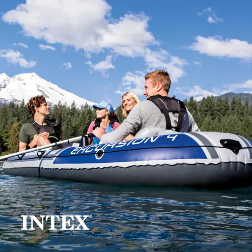 Miniatura 7 de Intex Excursion 4, 4-person Inflatable Boat Set con remos de aluminio y bomba de aire de alta (último modelo)