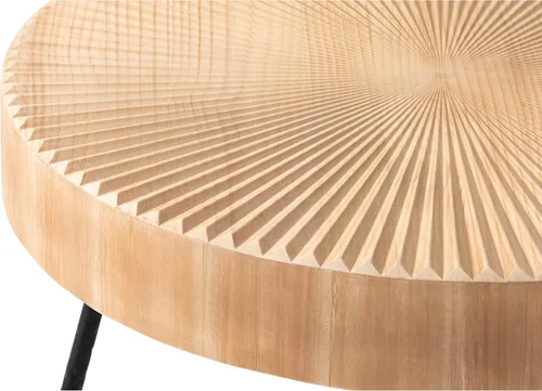 Miniatura 7 de Juego de mesa de centro estilo granja de 2 piezas, redonda con patrón radial de madera artesanal, juego de mesa de café moderna para sala de estar