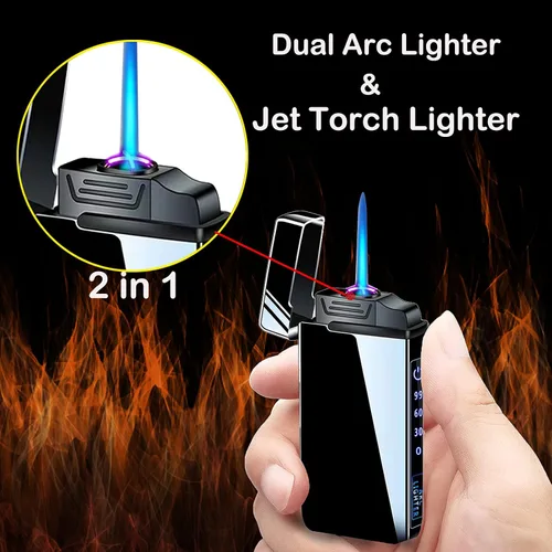 Miniatura 4 de Arc - Encendedor eléctrico y recargable de chorro de butano 2 en 1, recargable por USB con iluminación LED a prueba de viento para fuego, barbacoas