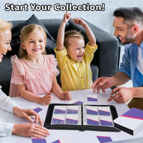 Miniatura 7 de Carpeta para tarjetas coleccionables de 4 bolsillos con cremallera y correa de mano, capacidad para hasta 400 tarjetas, carpeta TCG de piel
