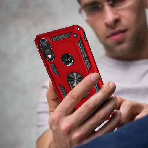 Miniatura 5 de Funda para Moto E Phone Case, Moto E con protector de pantalla HD, fundas protectoras de grado militar con anillo para Moto E 2020 (rojo)