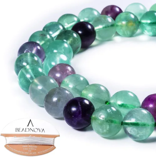 Miniatura 61 de Cuentas de ónix negro BEADNOVA con cuentas de cristal natural, piedras preciosas, redondas, sueltas, curativas de energía con cordón elástico de 01)
