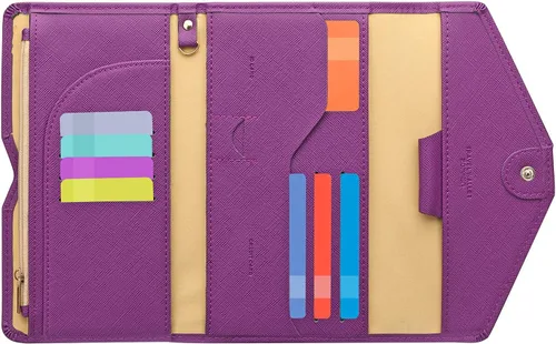 Miniatura 142 de Zoppen - Billetera de viaje con bloqueo RFID multiusos (Ver.4) Portatarjetas de pasaporte y vacunas, organizador de documentos de tres pliegues