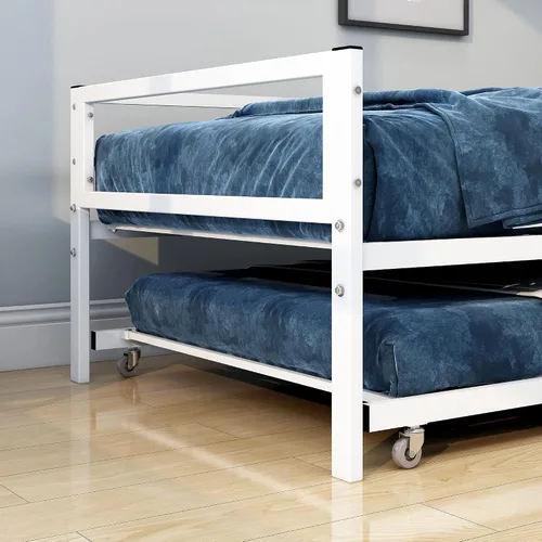 Miniatura 6 de HOMERECOMMEND Sofá cama individual con nido, sofá cama de metal tamaño individual con nido extraíble, sofá cama con soporte de listones de acero