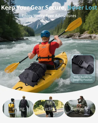 Miniatura 7 de ECOHUB Mochila impermeable para mujeres y hombres, bolsa seca resistente de 30L con cierre enrollable para viajes con funda impermeable IPX8