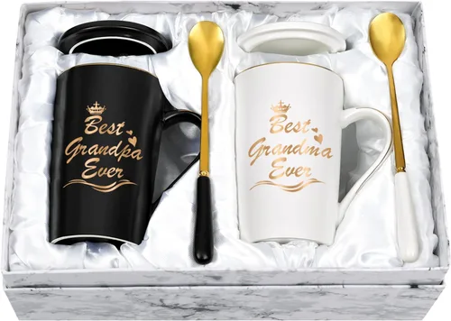 Cabtnca Regalos para abuelos, el mejor juego de tazas para abuela y abuelo, regalos de Navidad para abuela y abuelo de nieta y nietos, 14Oz Negro &