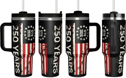 Miniatura 8 de 250 Years American Flag - Vaso aislado de acero inoxidable de 40 onzas (40.6 fl oz), taza de café patriótica con tapa a prueba de salpicaduras