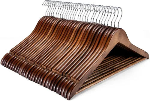 Miniatura 11 de HOUSE DAY Paquete de 10 perchas de madera resistentes para armario, colgador de madera con acabado liso con barra antideslizante para pantalones