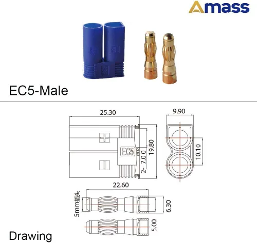 Miniatura 4 de 10 pares Amass EC5 Banana Plug Conectores hembra macho 0.197 in oro bala conector para RC ESC LIPO dispositivo de batería Motor eléctrico