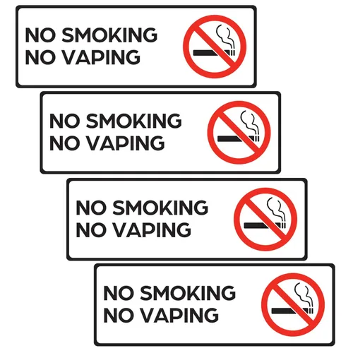 Señal de No Fumar No Vaping (4 calcomanías de 7.3 x 2.5 pulgadas) - Señales de no fumar para negocios o hogar - Artículos esenciales de Airbnb para
