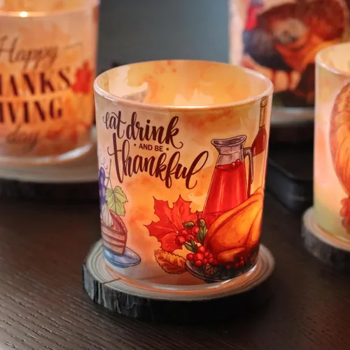 Miniatura 3 de Portavelas de Acción de Gracias, 4 unidades, portavelas votivas de cristal SHMILMH para decoración de mesa de otoño, chimenea, mantel Día de Acción