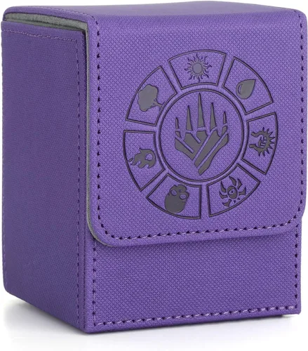 Miniatura 10 de Caja de cubierta Arkeiliy MTG con funda para 50 cartas, caja de cubierta de piel para más de 110 cartas para Magic Commander, estuches Amarillo III