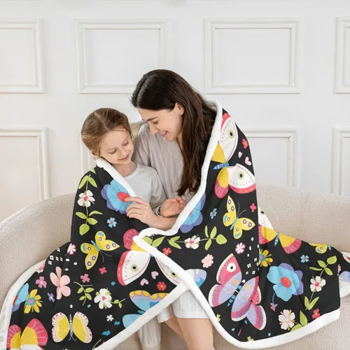 Miniatura 2 de Manfei Manta de vellón con diseño de mariposas florales en acuarela, manta acogedora para cama, sofá, decoración de habitación de niños, niñas