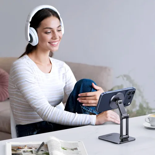 Miniatura 6 de UGREEN Soporte magnético para teléfono compatible con soporte MagSafe para escritorio, diseño ergonómico ajustable, soporte de aluminio para Gris