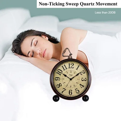 Miniatura 4 de Maxspace 14 cm Reloj de escritorio estilo europeo retro silencioso negro, sin tictac, batería operada, cara de vidrio HD, fácil de leer