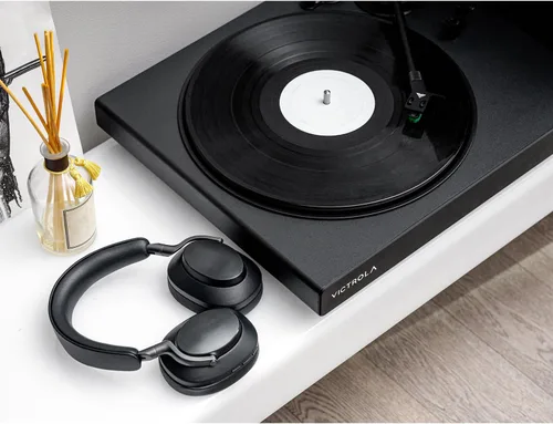 Miniatura 7 de Victrola Tocadiscos negros de alta resolución: aptX adaptativo, aptX HD, transmisión Bluetooth, salida RCA con cable, brazo de aluminio (negro)