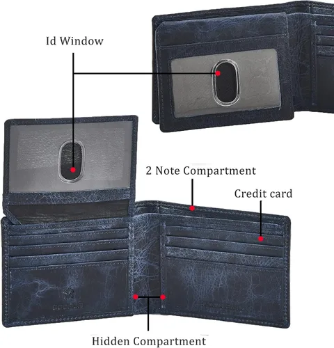 Miniatura 2 de Cochoa Cartera para hombre con bloqueo RFID de cuero real, plegable, elegante, 2 ventanas de identificación en caja de regalo