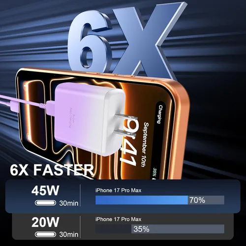 Miniatura 3 de Cargador para teléfono 16 Pro Max de carga rápida, 45 W USB C i-Phone 16 Bloque de carga súper rápido con cable de carga tipo C de 10 pies de largo