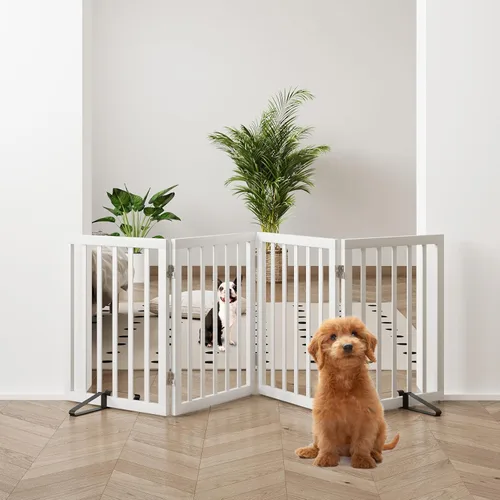 Miniatura 36 de Puerta plegable negra para mascotas de 18-55 pulgadas para escaleras y puertas, valla de puerta para cachorros