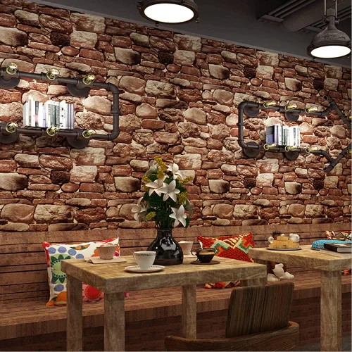 Q QIHANG Papel tapiz de piedra de PVC de estilo nórdico, retro, nostálgico, simulación 3D, roca, sala de estar, fondo de TV, decoración de tienda,