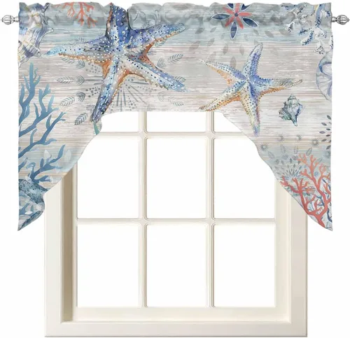 Miniatura 14 de Cortinas de cocina con cenefa de cangrejo oceánico, cenefa con bolsillo para barra, paneles de cortina para dormitorio, sala de estar, baño