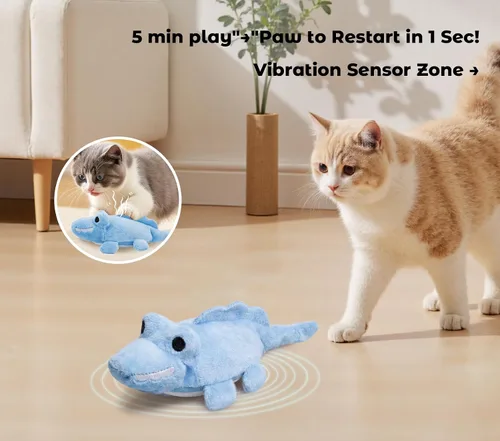 Miniatura 6 de Juguetes interactivos para gatos de interior – Juguete de caza de cocodrilo con carga automática con movimiento de 360°, cola meneante y hierba