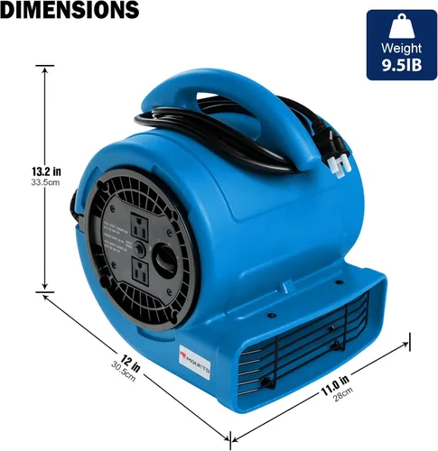 Miniatura 2 de MOUNTO Ventilador Air Mover de 1/5 hp de 800 cfm, ventilador de secado de pisos, motor de aire compacto de 3 velocidades con doble salida, cable