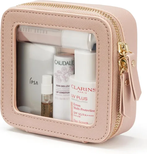 Bolsa de maquillaje transparente Popvibe, estuche de cosméticos de viaje con cremallera, bolsa de aseo transparente con cremallera, organizador Malva