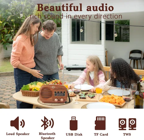 Miniatura 2 de Radios portátiles AM FM SW, radio retro con altavoz, radio transistor Bluetooth 5.3, batería recargable, TWS, soporte de tarjeta TF/MP3/reproducción
