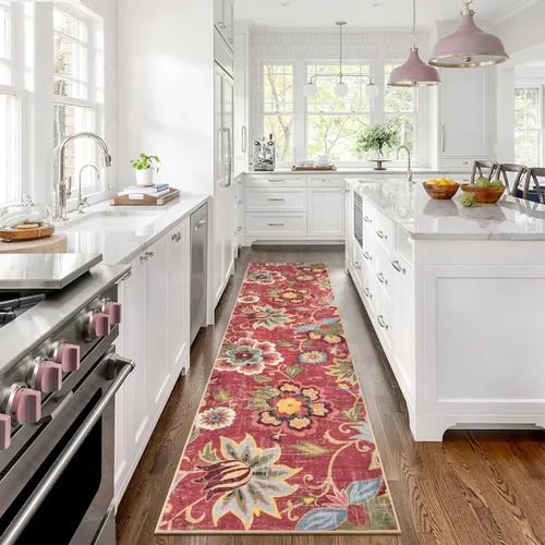 Miniatura 34 de Beeiva Alfombras florales de entrada, lavables para interiores, ultra fina, de 2 x 3 pies, antideslizante, para cocina, tapete de cachemira suave