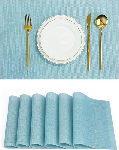 Miniatura 24 de Juego de 6 manteles individuales, antideslizantes, tejido de PVC, fáciles de limpiar, resistentes al calor, para cocina, comedor, decoración Beige