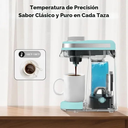 Miniatura 3 de CHULUX Mini cafetera para cápsulas K, cafetera de una sola porción para una taza americana, máquina de café ligera en cápsulas, aguamarina