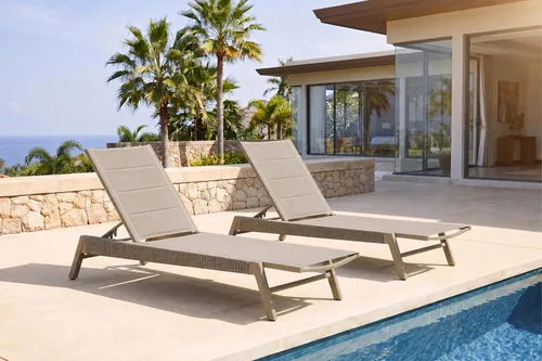 Miniatura 15 de PURPLE LEAF Sillones de día al aire libre con cojín para tomar el sol, tumbonas reclinables para bronceado, juego de 2, aluminio, para patio