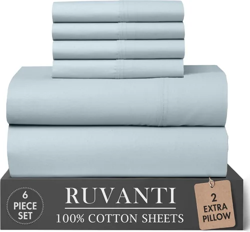 Miniatura 21 de RUVANTI 6 Piezas Sábanas de Algodón - 100% Algodón Natural Suave, Ligeras y Transpirables Sábanas de Percal Crujiente, Sábanas de Cama Tamaño Full