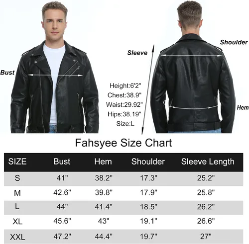 Miniatura 7 de Fahsyee Leather Jackets for Men, Faux Bomber Jacket Men Motorcycle Lapel Asymmetric Zip-Up Blet Slim Fit Biker Coat