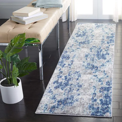 Miniatura 3 de SAFAVIEH Aston Collection ASN704N - Alfombra redonda de 3 pies, color azul marino/gris, moderna, abstracta, no desprende pelusa, para comedor