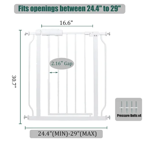 Miniatura 2 de Puerta estrecha para bebés de 24 a 29 pulgadas, puerta de seguridad interior montada a presión para escaleras, puertas, pasillos, puerta de metal