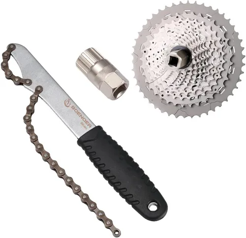 Boenoea Herramienta de extracción de casete de bicicleta con látigo de cadena, herramientas de extracción de piñones de bicicleta, removedor de