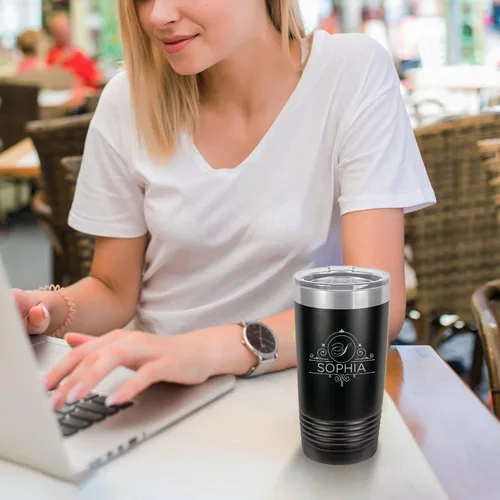 Miniatura 5 de Vasos de café personalizados con monograma con inicial y nombre, 20 onzas, grabado con láser en acero inoxidable aislado al vacío, taza de viaje