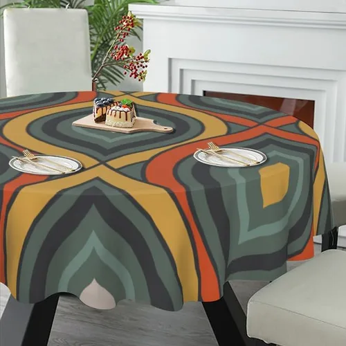 Miniatura 5 de Mantel redondo moderno de moda, lavable, resistente a las arrugas, para el hogar, cocina, comedor, picnic, campamento, fiesta, vacaciones, 60 Color-2