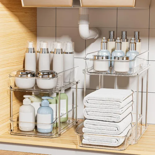 Miniatura 15 de Delamu Organizadores y almacenamiento de 2 niveles para debajo del fregadero, organizadores de gabinete de baño apilables multiusos, organización