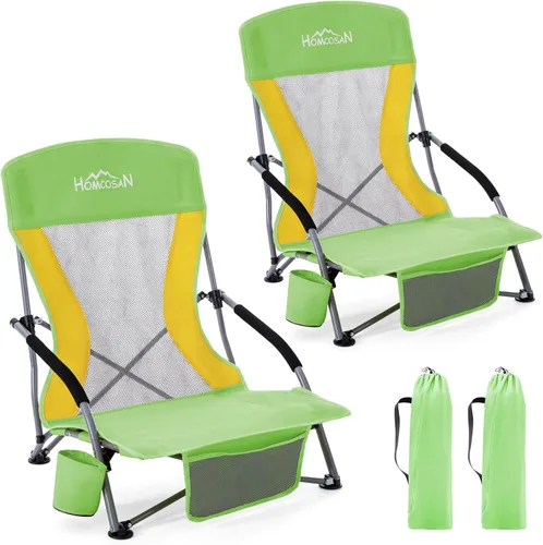 Miniatura 14 de Homcosan Silla de playa portátil baja plegable con paraguas desmontable, silla de campamento ligera para adultos con portavasos y bolsillo