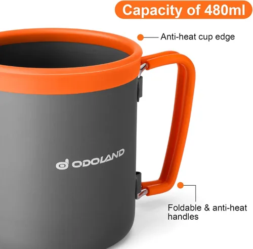 Miniatura 6 de Odoland Juego de ollas de camping con intercambiador de calor, juego de cocina con estufa de camping portátil, kit de comida de camping, incluye