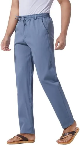 Pantalones casuales de lino de algodón para hombre, pantalones sueltos de playa, pantalones largos de yoga ligeros