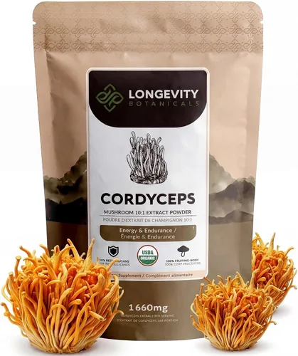 Miniatura 13 de Longevity Botanicals Cápsulas orgánicas de hongos Cordyceps Extracto de suplemento de 120 unidades Cuerpo fructífero Cordyceps Militaris ≥30%