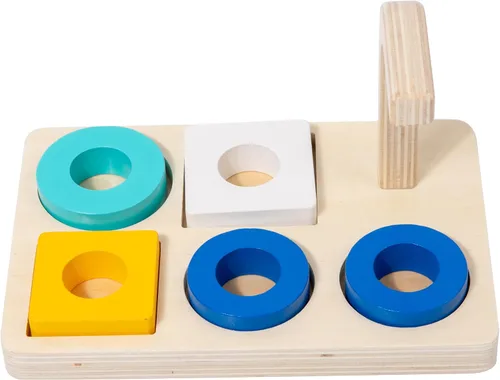Miniatura 2 de Adena Montessori Anillo de apilamiento y clasificación de madera, anillos de madera en clavija, coloridas 5 formas en clavija curvada, variación