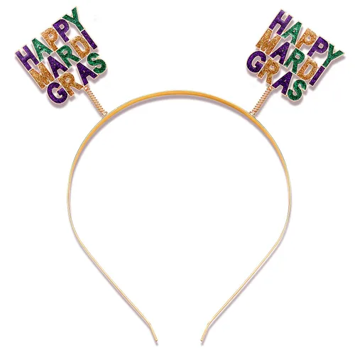 Miniatura 11 de NVENF Diadema de Mardi Gras con diamantes de imitación de flor de lis, máscara de letras de carnaval, aro para el cabello, accesorio para el cabello