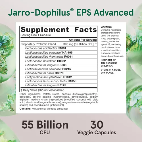 Miniatura 4 de Jarrow Formulas Jarro-Dophilus EPS Advanced, 55 mil millones de probióticos UFC, apoyo digestivo para adultos, 30 cápsulas vegetales de suplemento